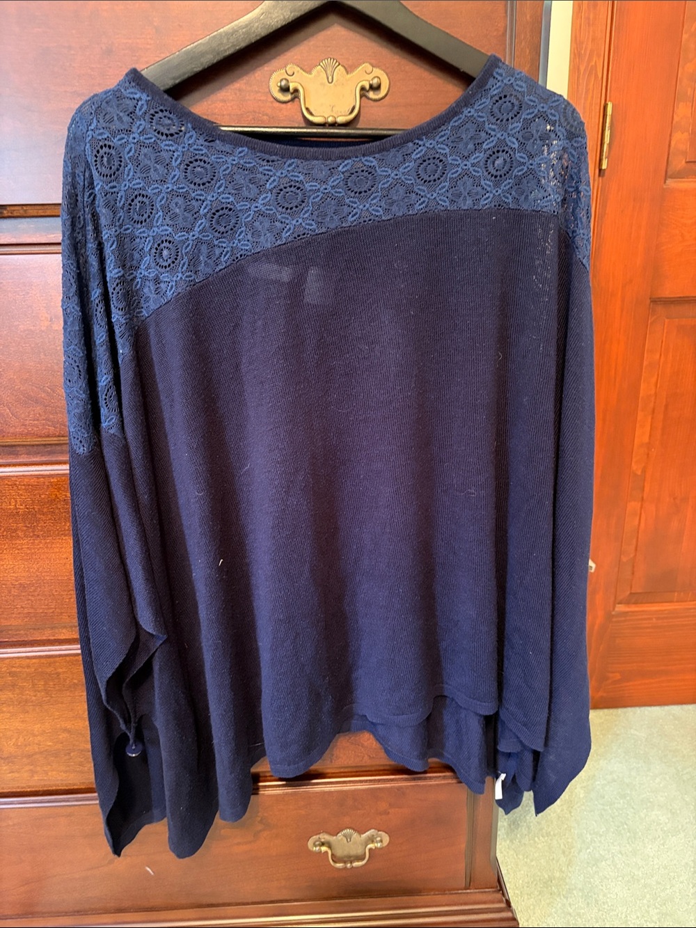 New York & Company Navy Lace Yoke Poncho Sweater